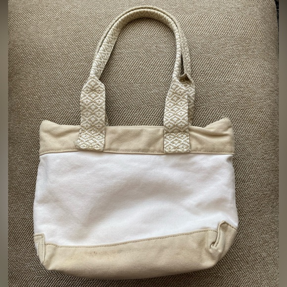 American Eagle Canvas Bag. Woven Cotton Straps. Tan and Cream Color Canvas. EUC. - Picture 2 of 14